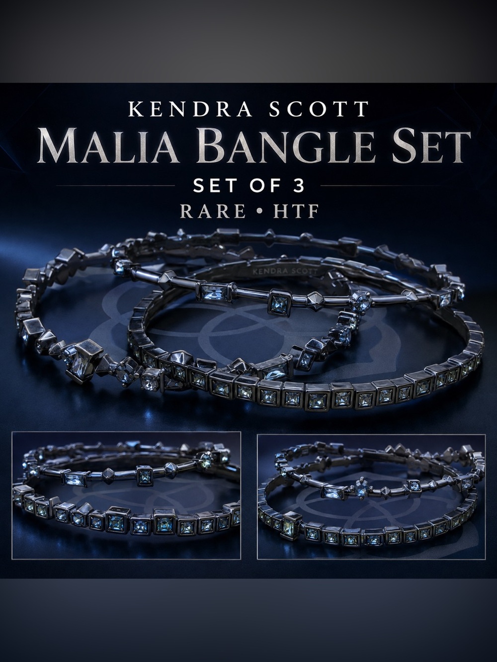 Kendra Scott Malia Bangle (3) | Gunmetal Crystal | Retired Colorway | Stackable